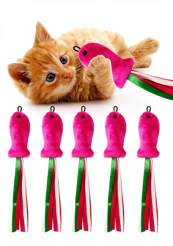 ZeyZoo cat plush toy set showing pink fish designs on a neutral background